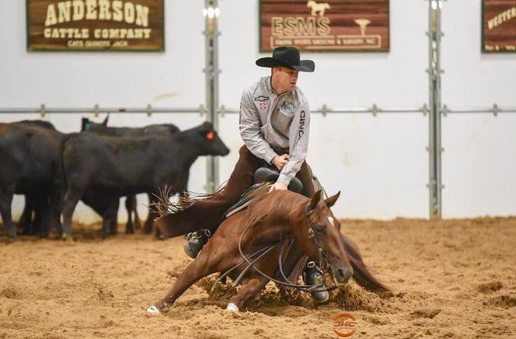 Wes Galyean riding a horse for a competition