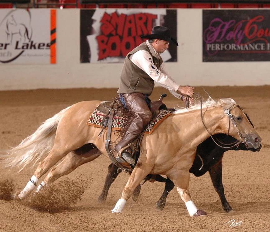 Jake Gorrell riding a tan horse