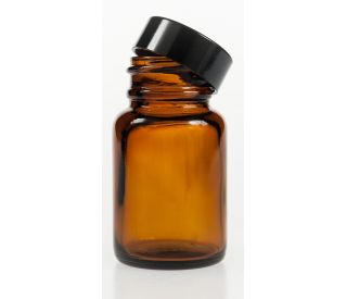 CrystalCruz® Glass Bottle, WM, Amber, 1 oz with a secure black cap, provides a protective amber glass for light-sensitive 