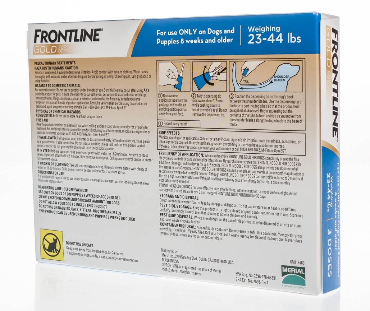 Frontline gold outlet for dogs application