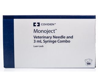 Monoject Veterinary Pack 3 ml Luer Lock Combination Syringe , 20G x 1", 100-box packaging 345322 