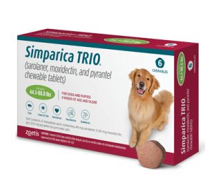 Simparica TRIO Chewable Tablets for Dogs, 44.1-88 lbs, 6 ct packaging 400422 