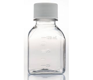 UltraCruz&reg; Media Bottle, 125ml square PET bottle with molded volume graduations for easy measurement. 